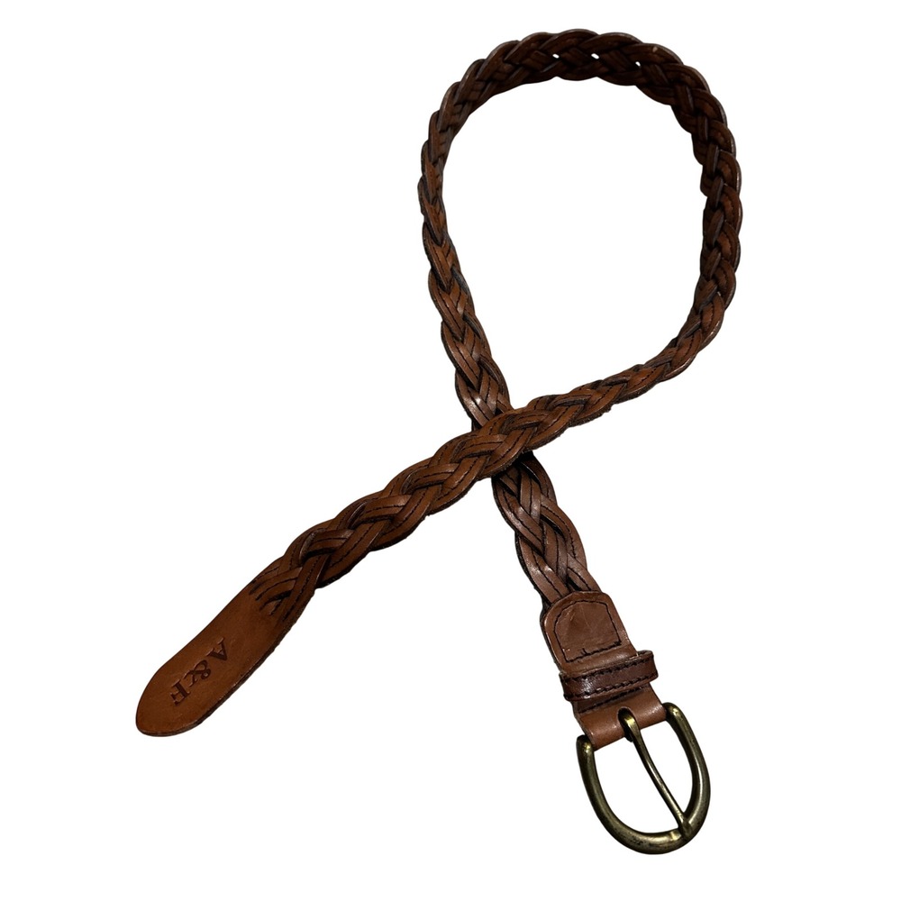 Abercrombie & Fitch Vtg Y2K Braided Leather Belt Antique Brass Buckle Mens Small